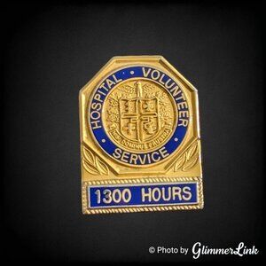 Vintage Hospital Volunteer Service Pin Blue Enamel Gold Tone 1300 Hours Award